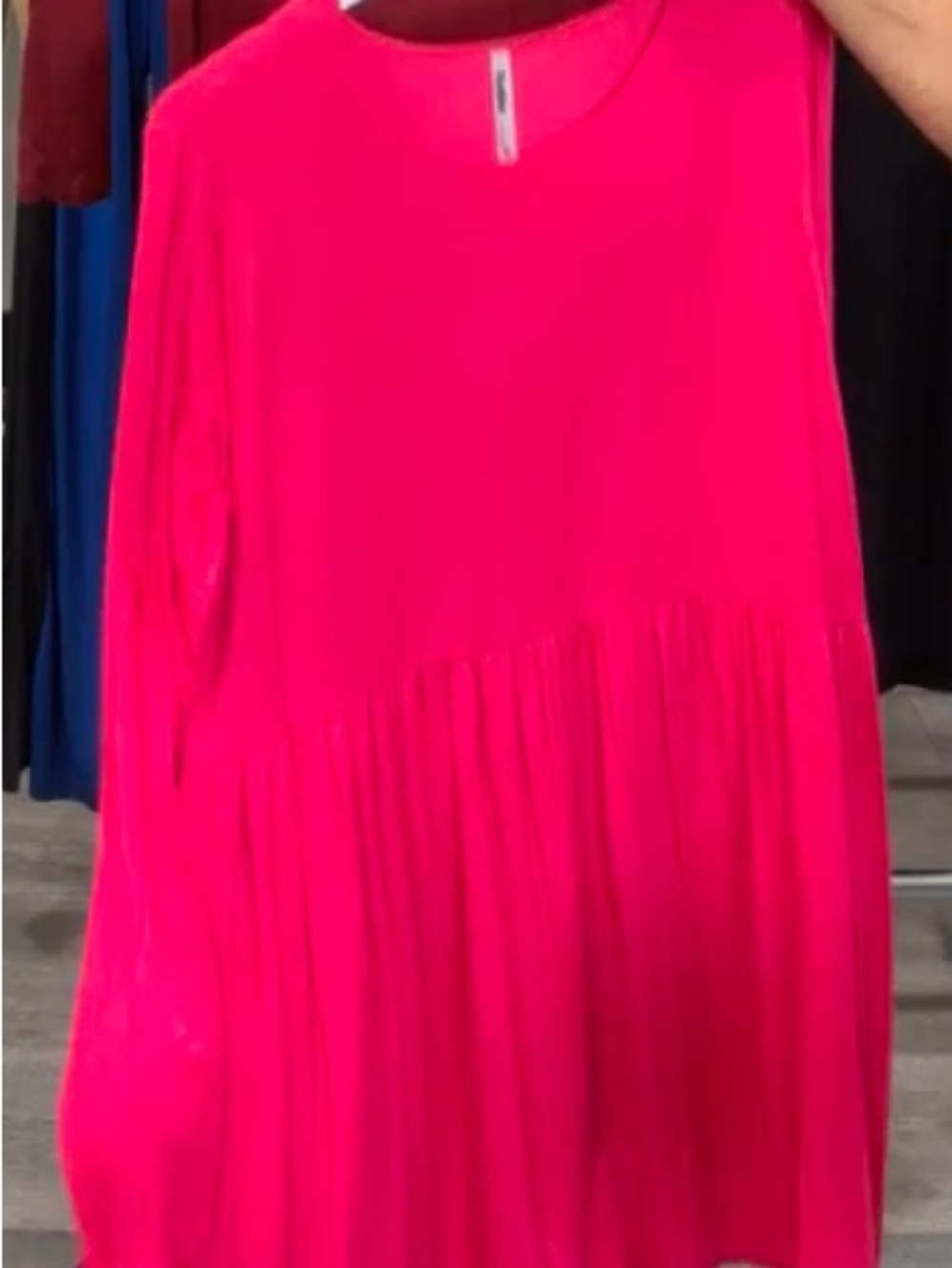 Bright Hot Pink Pleated Long Sleeve Dress